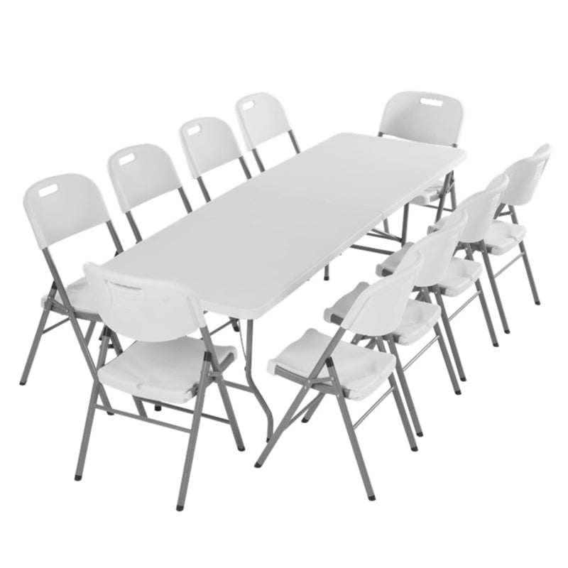 Marcolo white folding table and 10 folding chairs set.