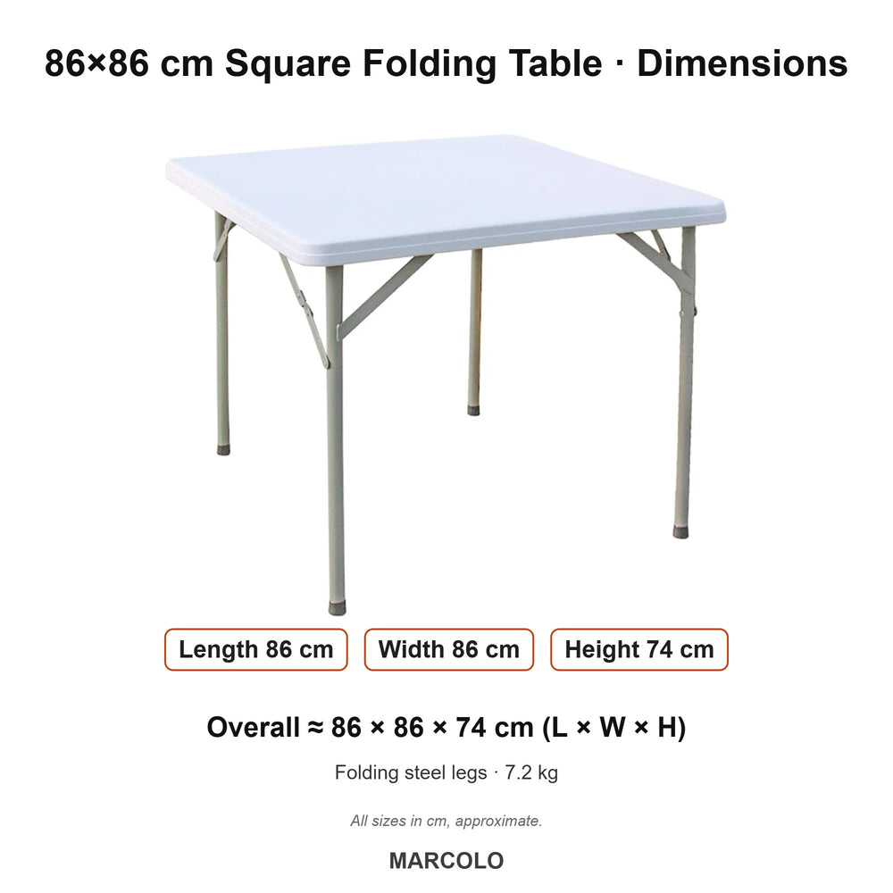 86×86 cm Square Folding Table – dimensions