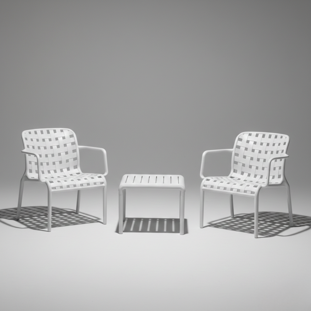 Marcolo White Olea Bistro Set with Two Chairs and Coffee Table