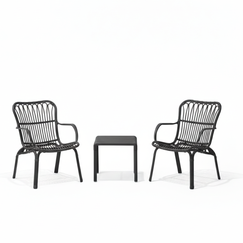 Marcolo Dark Grey Serena Bistro Set with Two Chairs and Coffee Table