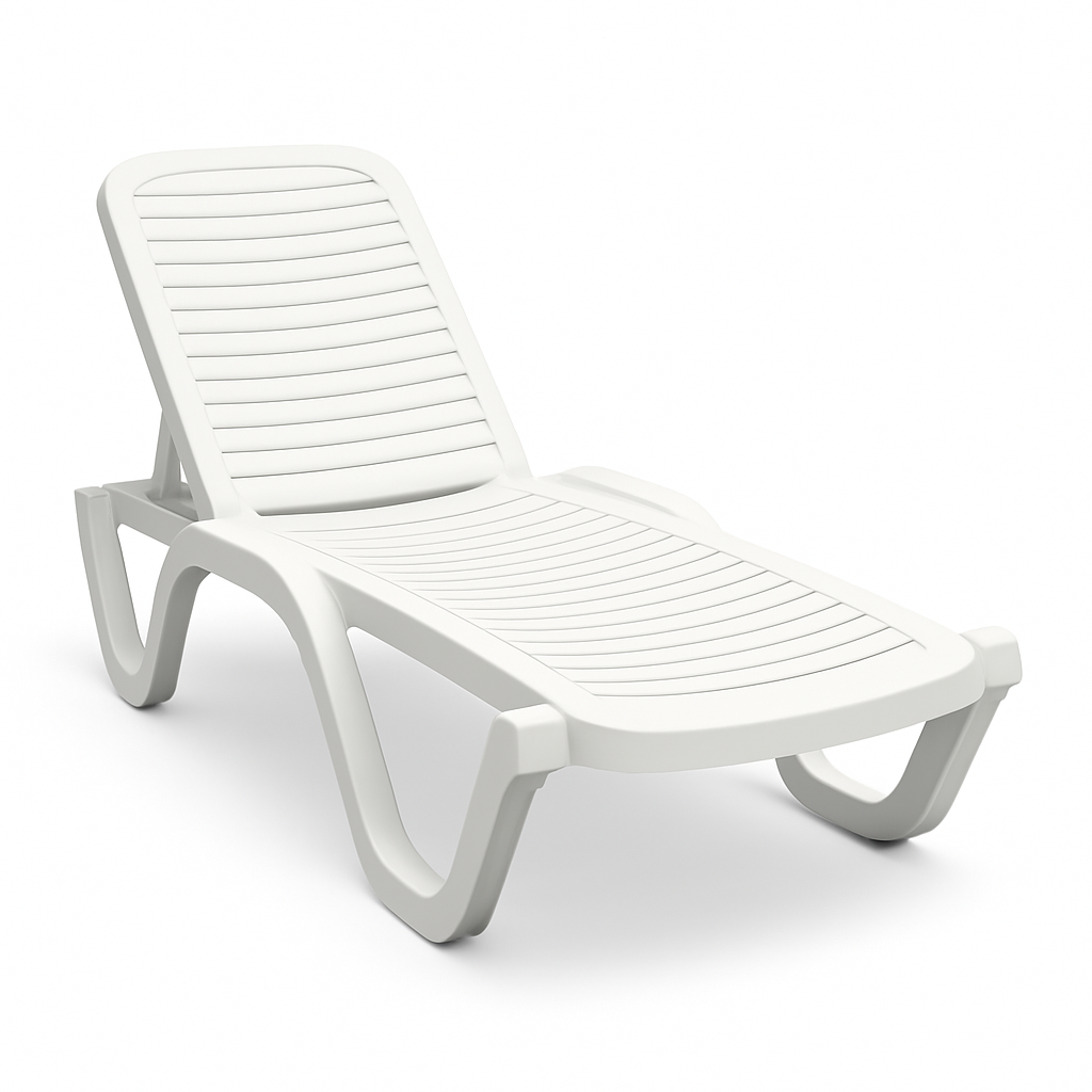 Marcolo white plastic adjustable lounge chair or sunbed.