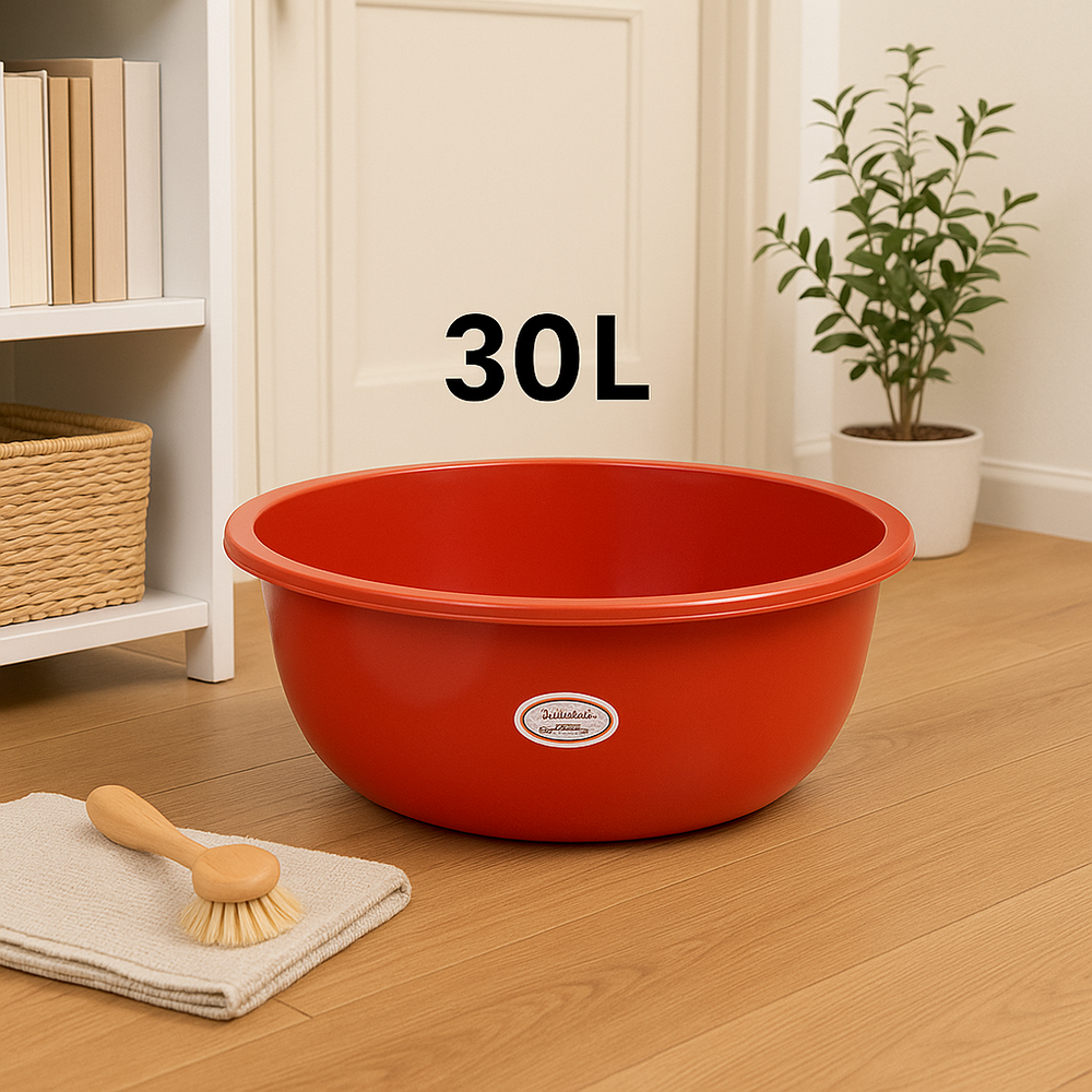 Marcolo 30L red plastic basin with brush.