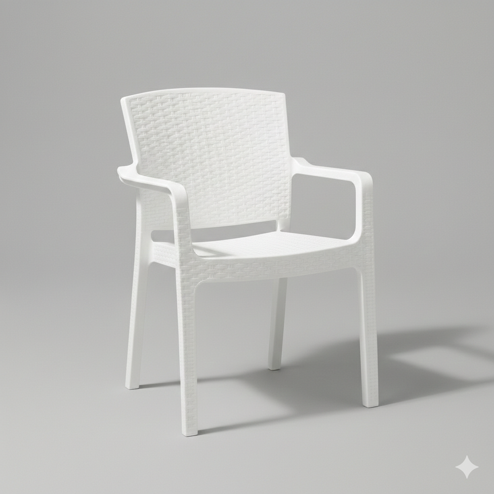 Marcolo white Rattan Armchair with Ergonomic Woven Design
