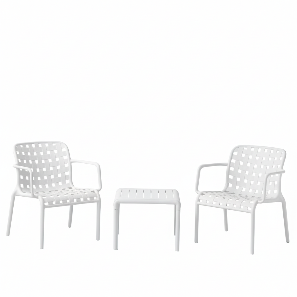 Marcolo White Olea Bistro Set with Two Chairs and Coffee Table