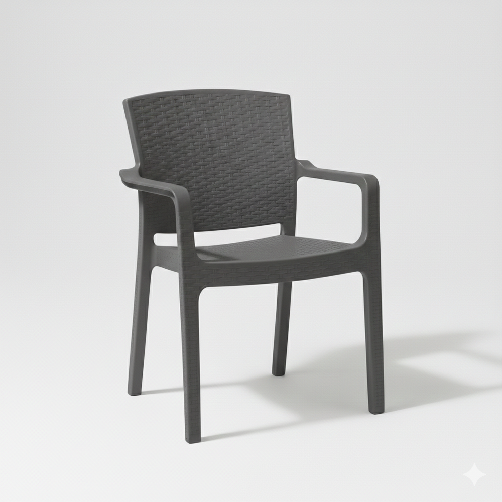 Marcolo Grey Rattan Armchair with Ergonomic Woven Design