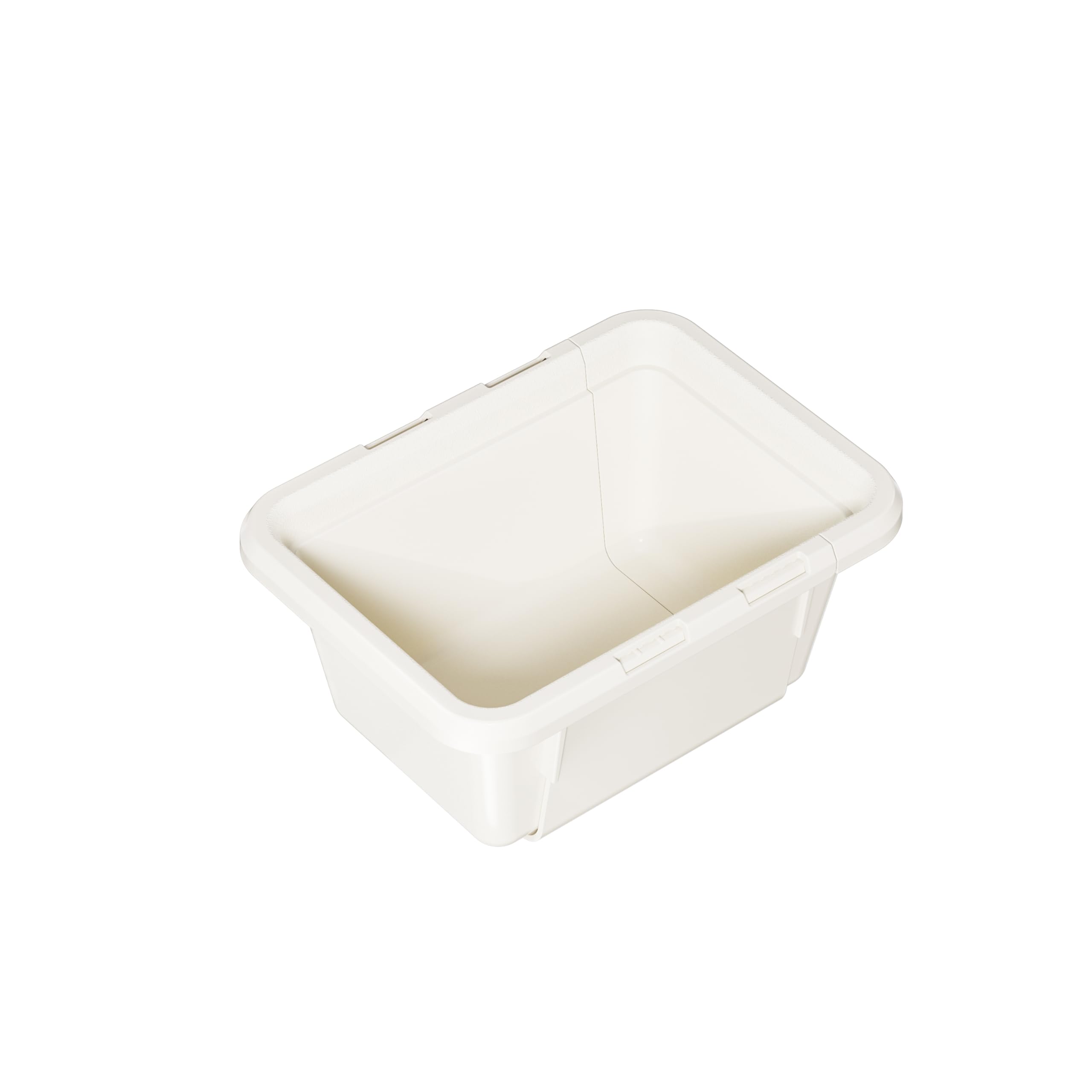 White rectangular plastic storage bin with slightly rounded edges