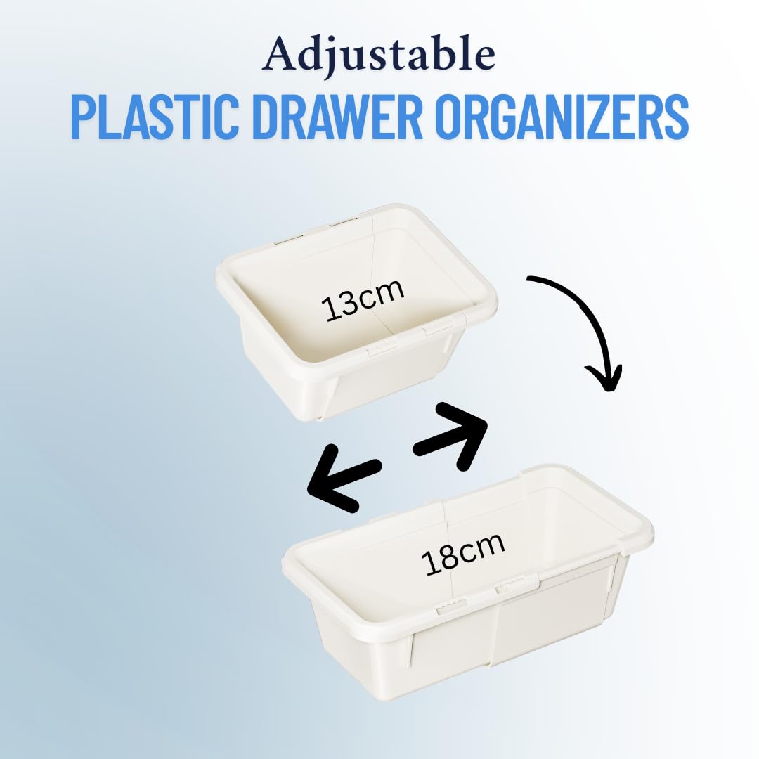 Marcolo adjustable plastic drawer organizers.
