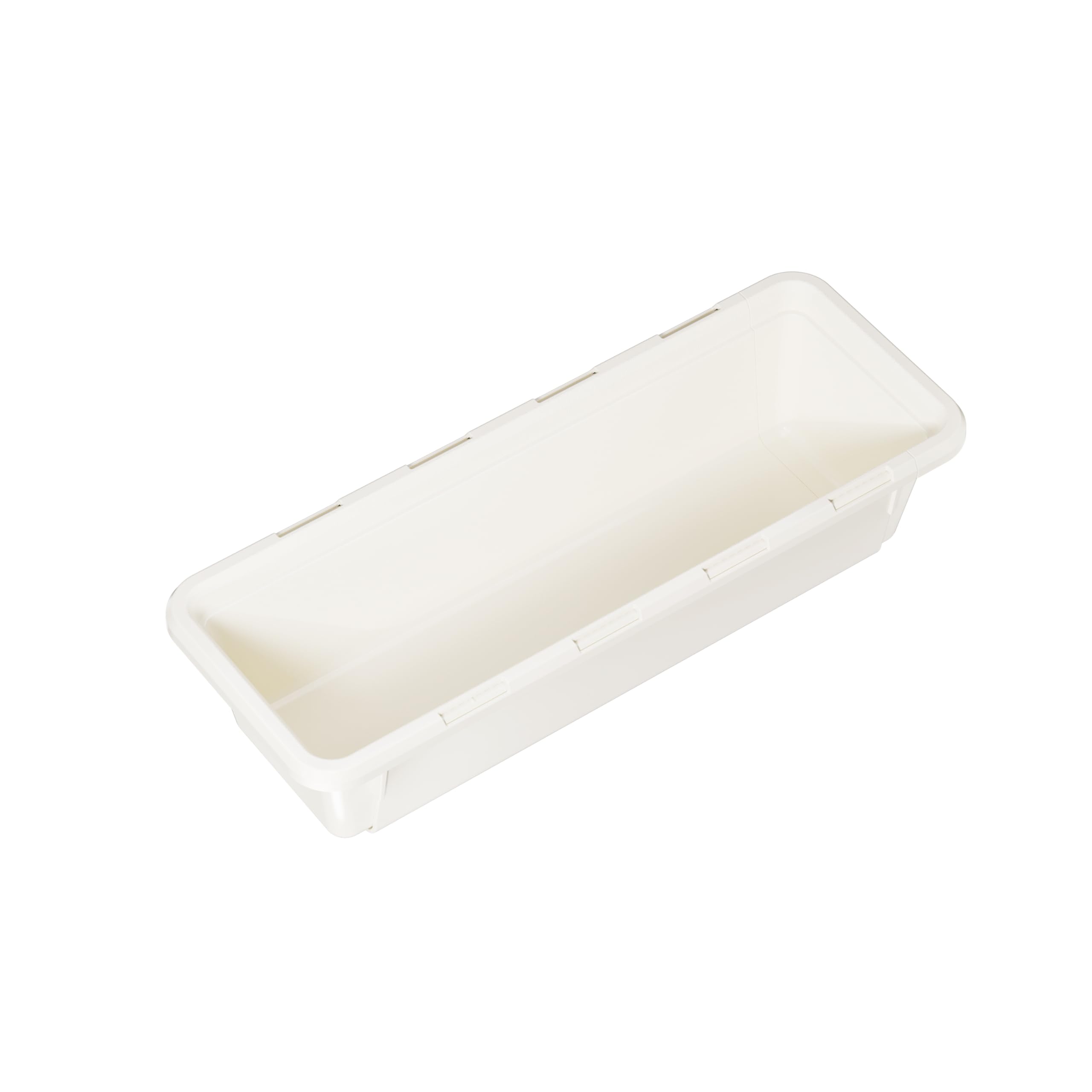 Small rectangular white ceramic crucible or melting dish.