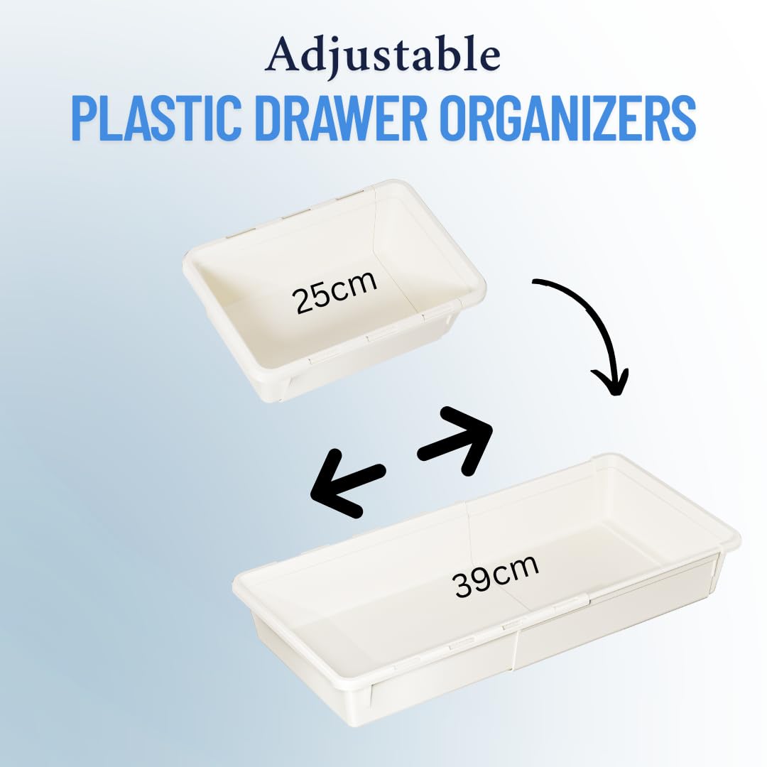 Marcolo adjustable 25cm to 39cm plastic drawer organizer.
