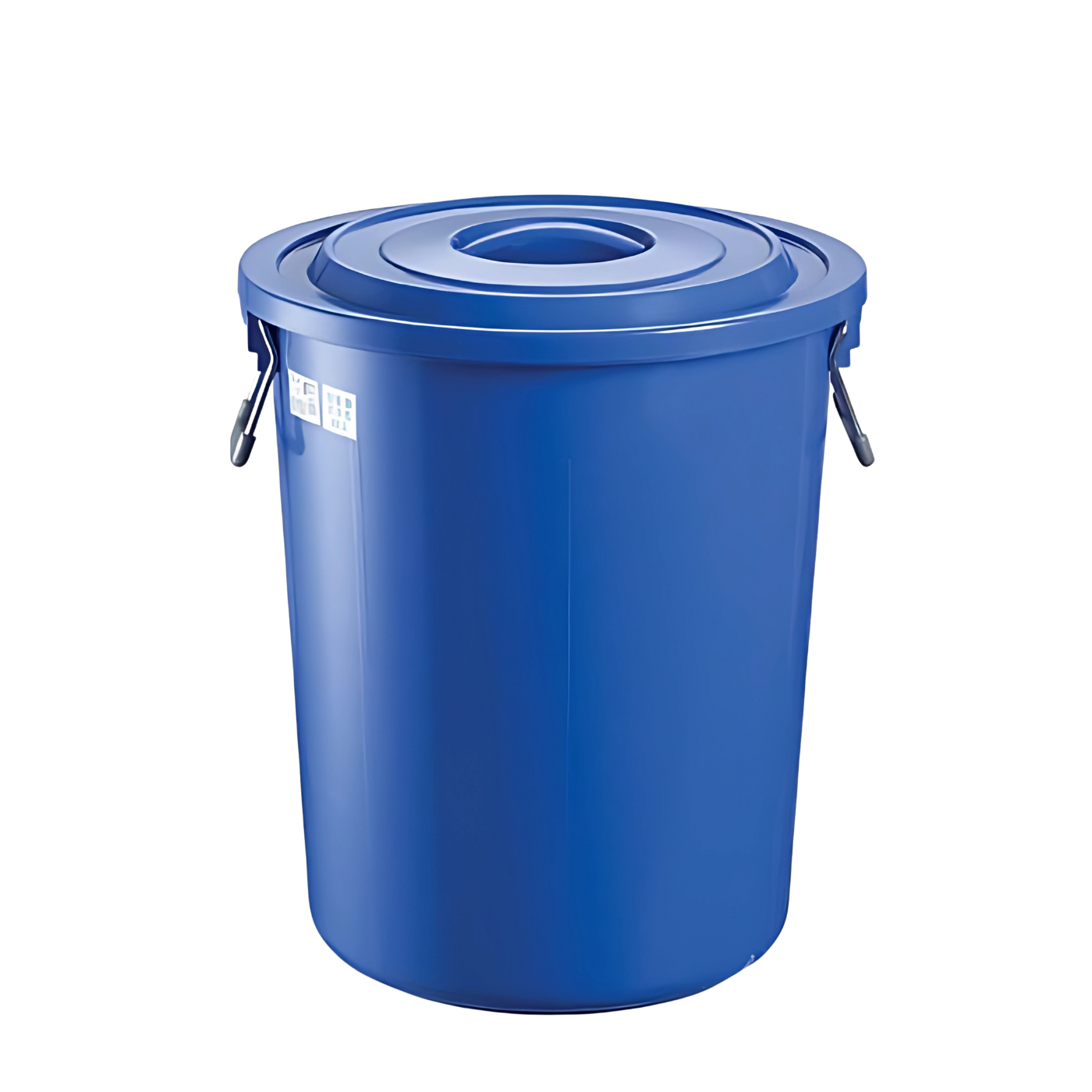 Marcolo large blue plastic utility bin with lid and handles.