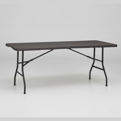 6 ft Woodgrain Folding Table, Black