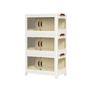3-Layer Cabinet with Clear Doors & Wheels, 60×36×99 cm