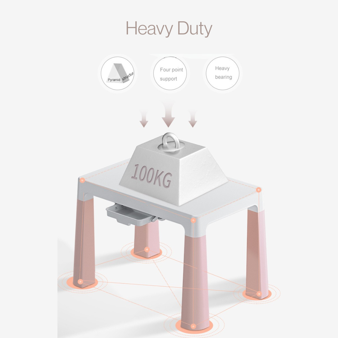 Marcolo heavy-duty kids' table supporting a 100KG weight.