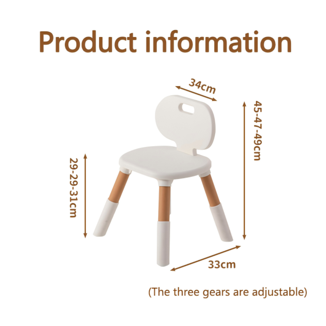 A small, white, Marcolo adjustable children's chair.
