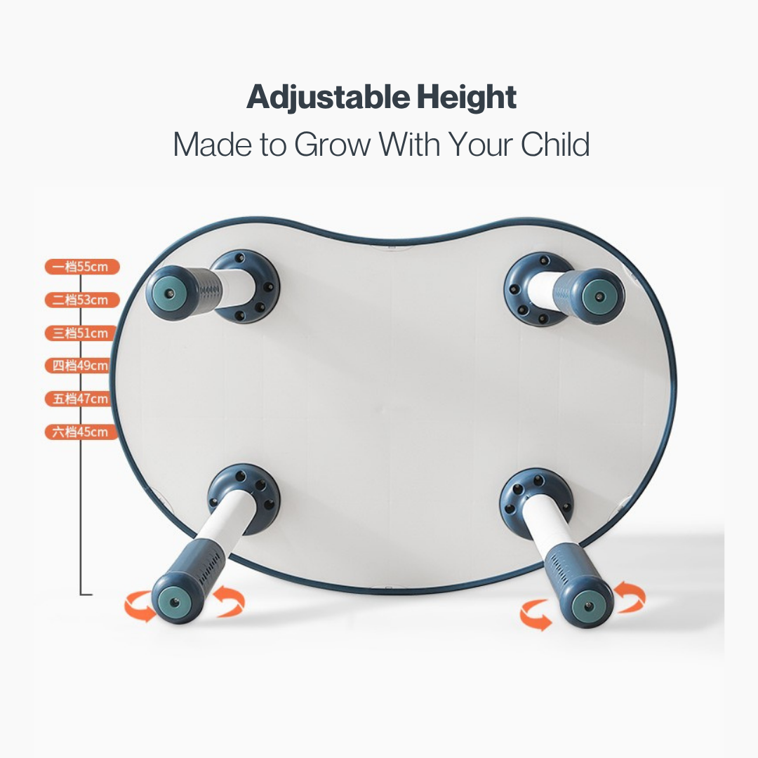 Marcolo kids' table underside showing adjustable height legs.