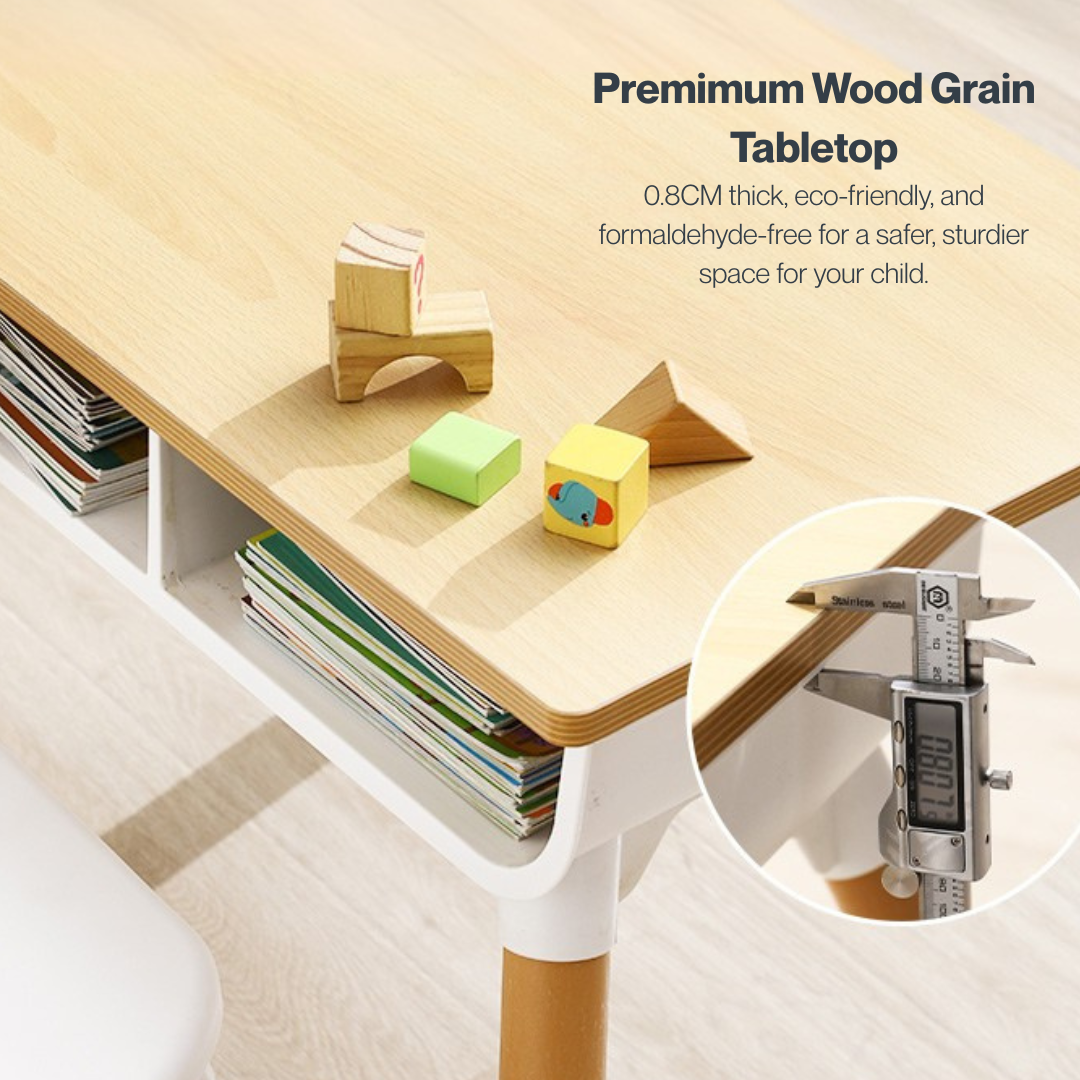 Marcolo kid's desk edge with caliper showing.