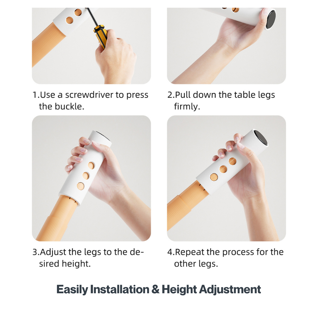 Marcolo table leg height adjustment instructions diagram.