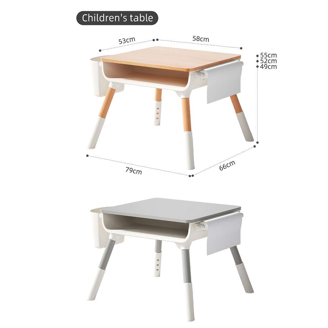 Marcolo kids desk with dimensions and two color options.