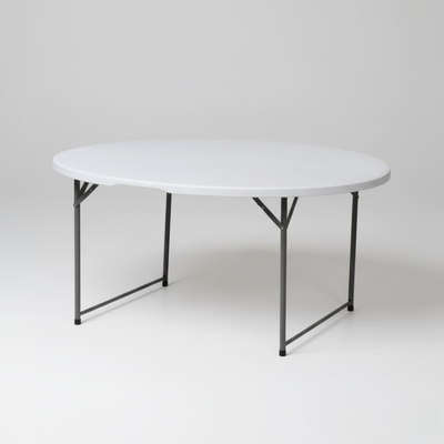5 ft Round Center-Folding Table, White