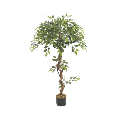 Artificial Ficus Tree, Single Crown, Braided Trunk, with Pot, 120 cm