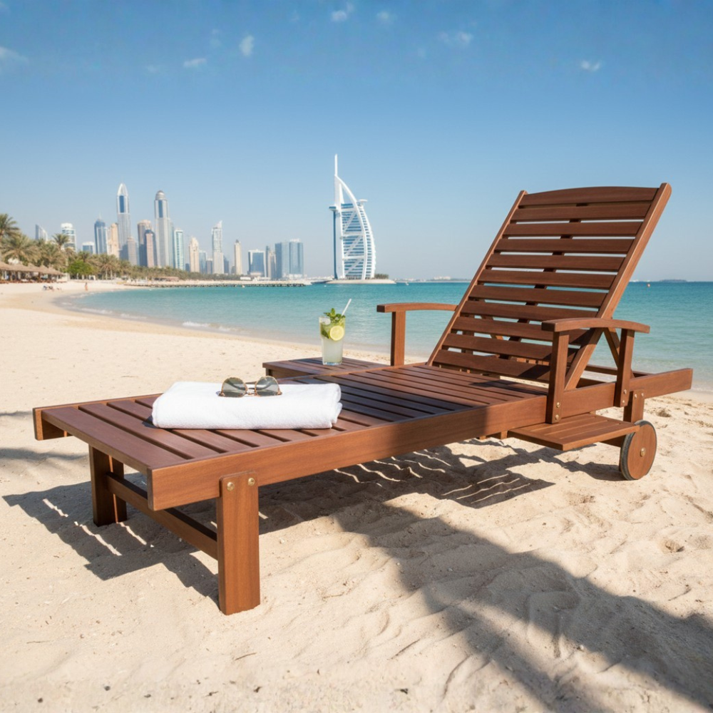 Marcolo Phuket Wooden Sun Lounger with Burj Al Arab Backdrop in Dubai