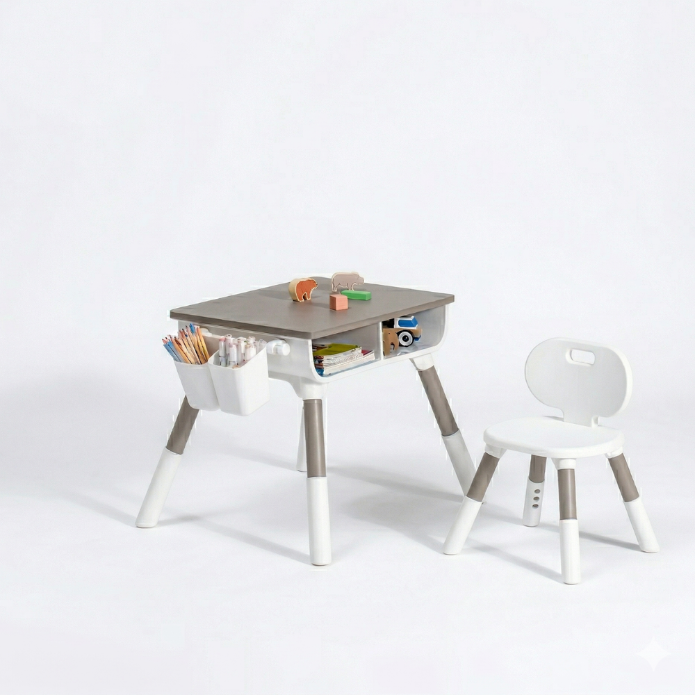 Kids Table and Chair Set with Storage – Height-Adjustable Study & Play Desk for Toddlers and Children
