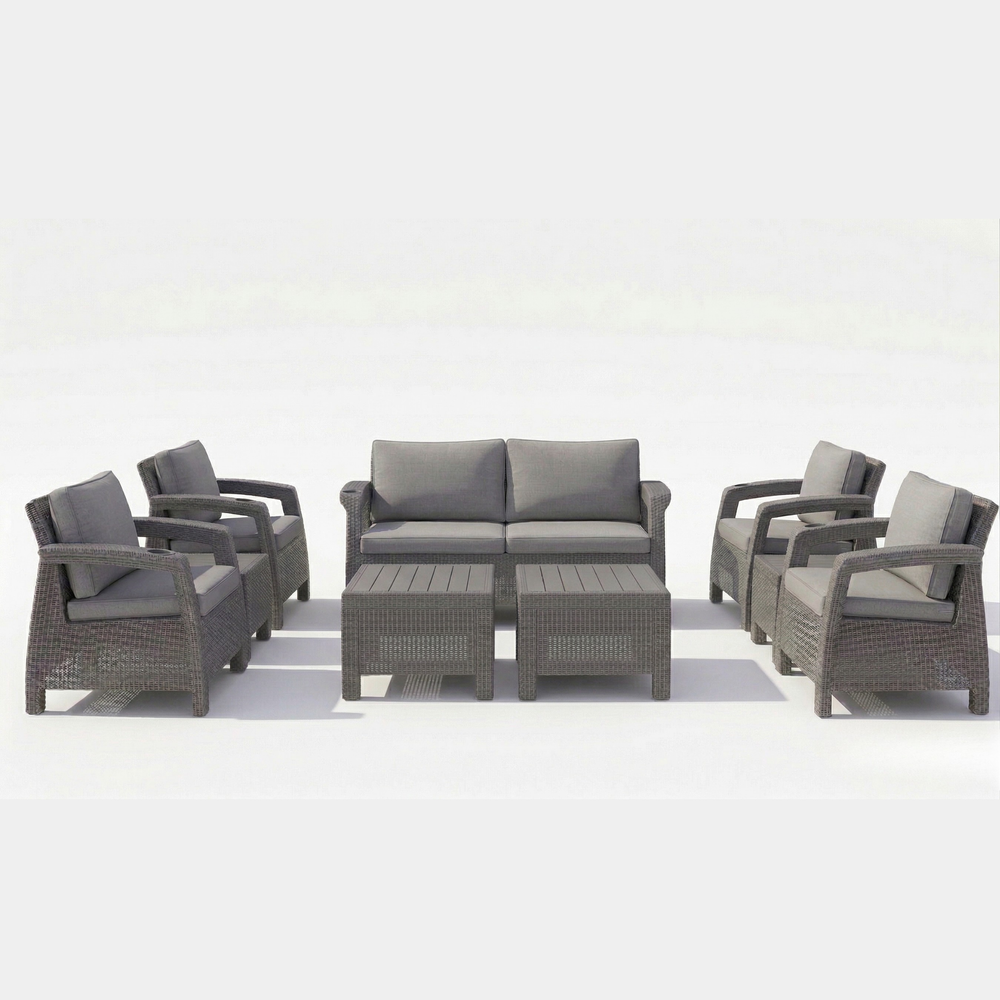 6-Seater Havana Outdoor Sofa Set – Modern Rattan-Style Seating with 2 Coffee Tables & Seat and Back Cushions