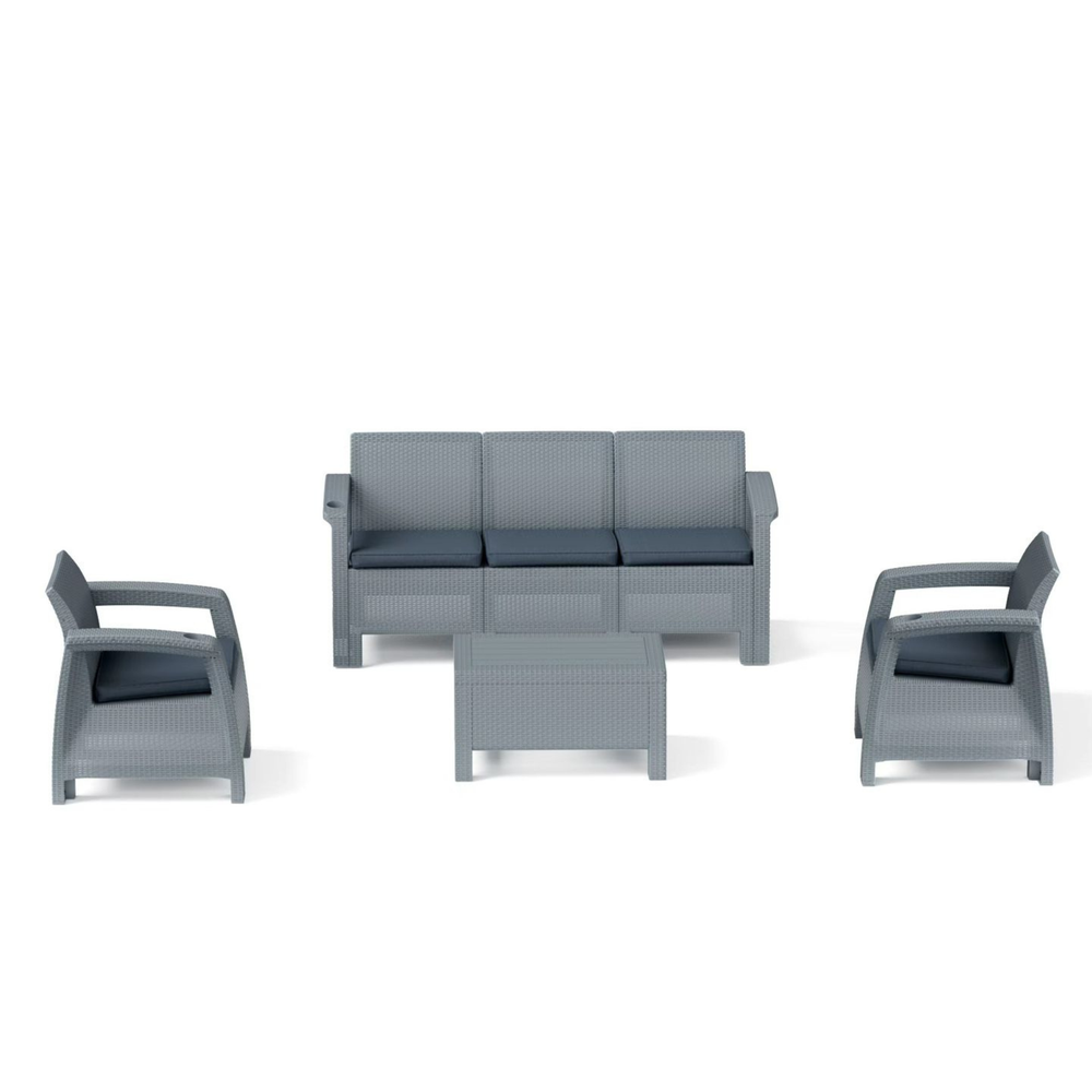 5-Seater Sofa Lounge Set – 3-Seater, 2 Armchairs, Coffee Table & Cushions – Outdoor Rattan Design