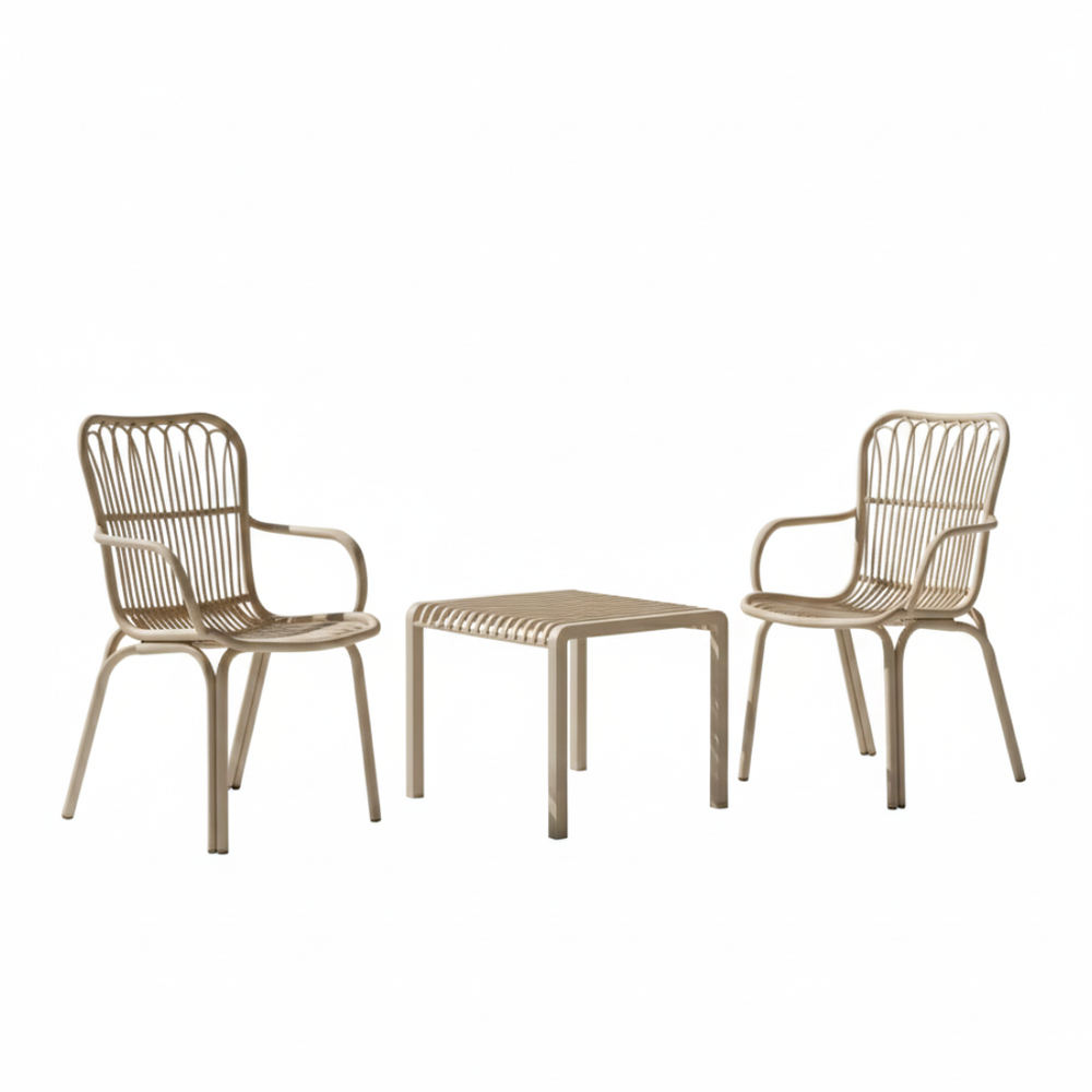 Marcolo Beige Serena Bistro Set with Two Chairs and Coffee Table