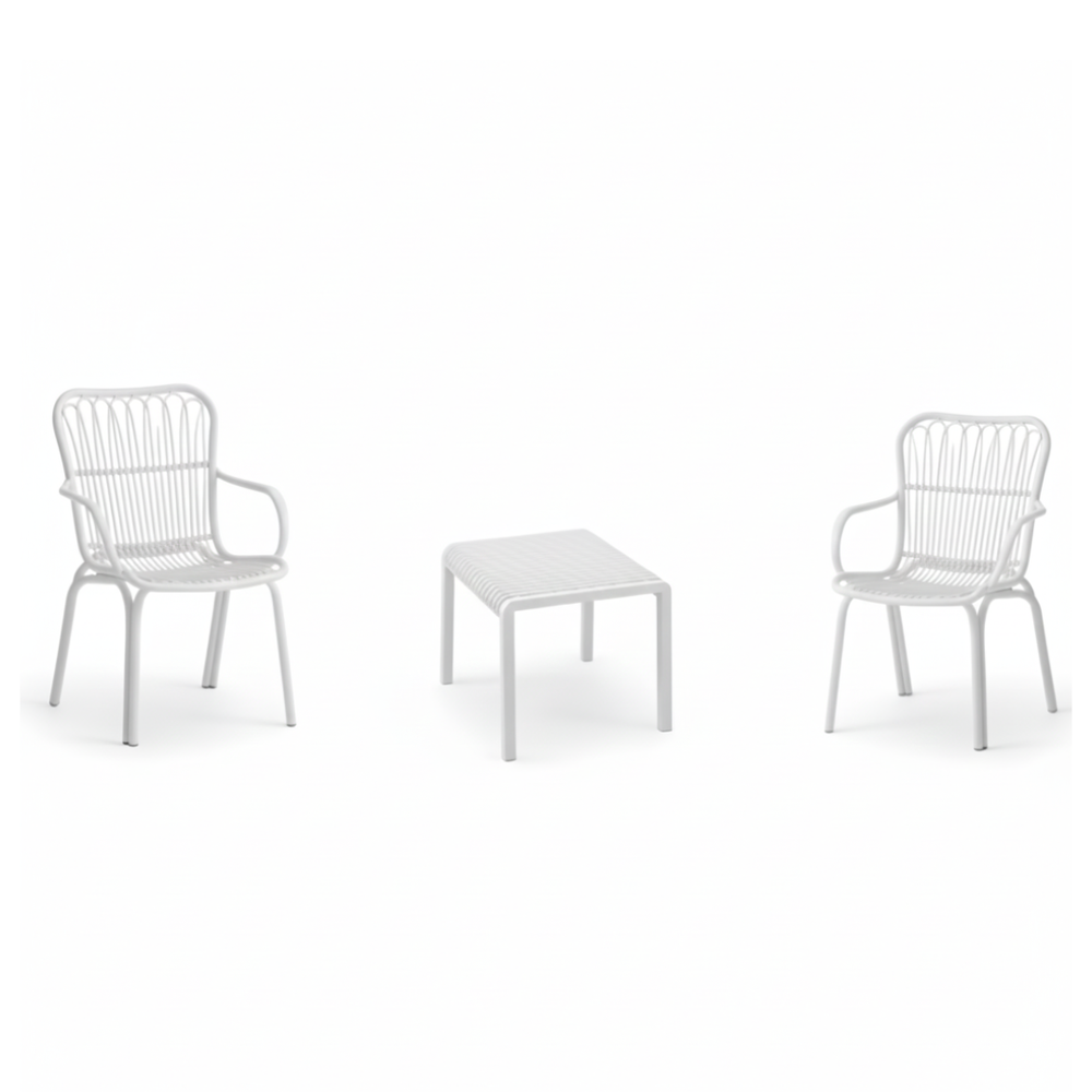 Marcolo White Serena Bistro Set with Two Chairs and Coffee Table