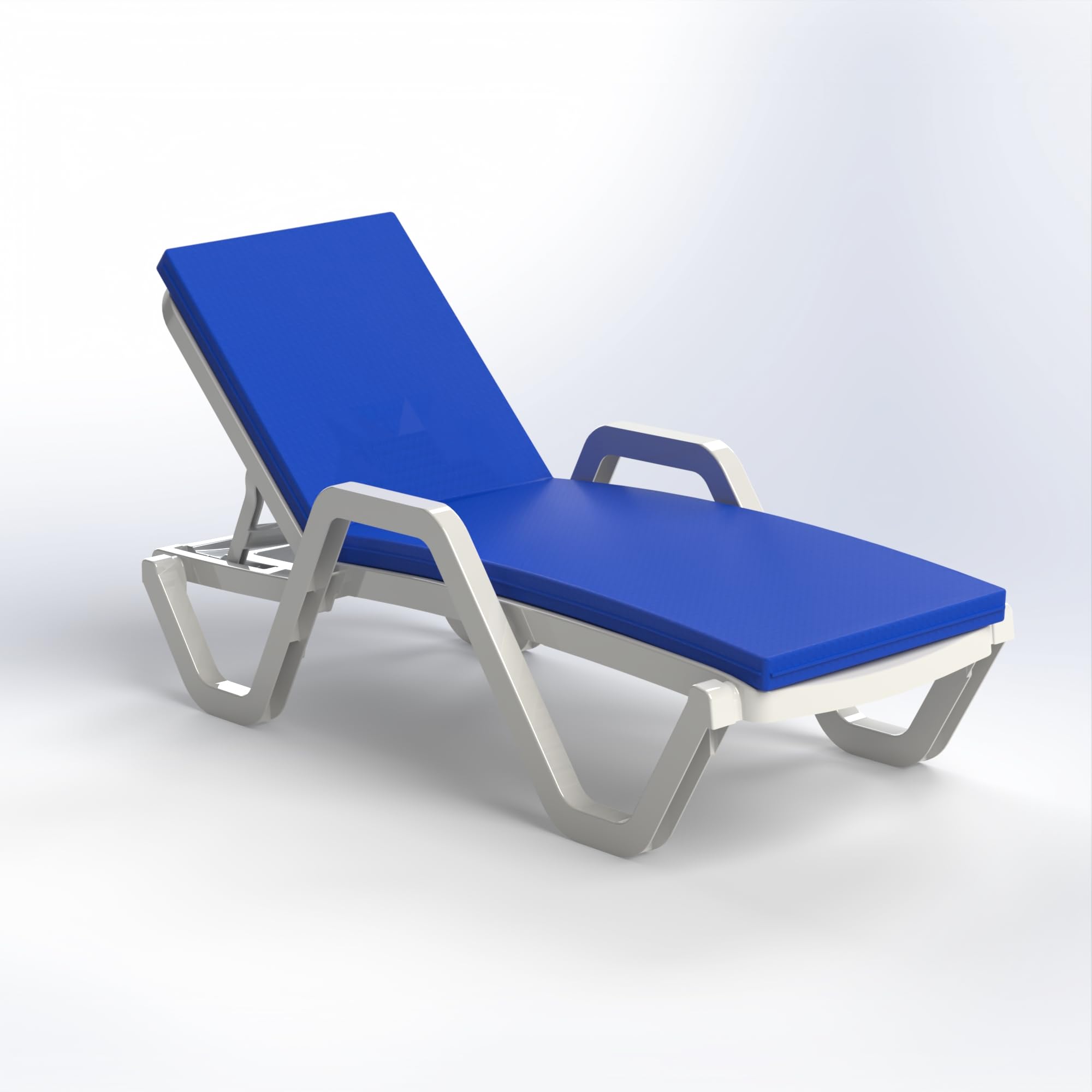 Marcolo white chaise lounge with blue cushion.