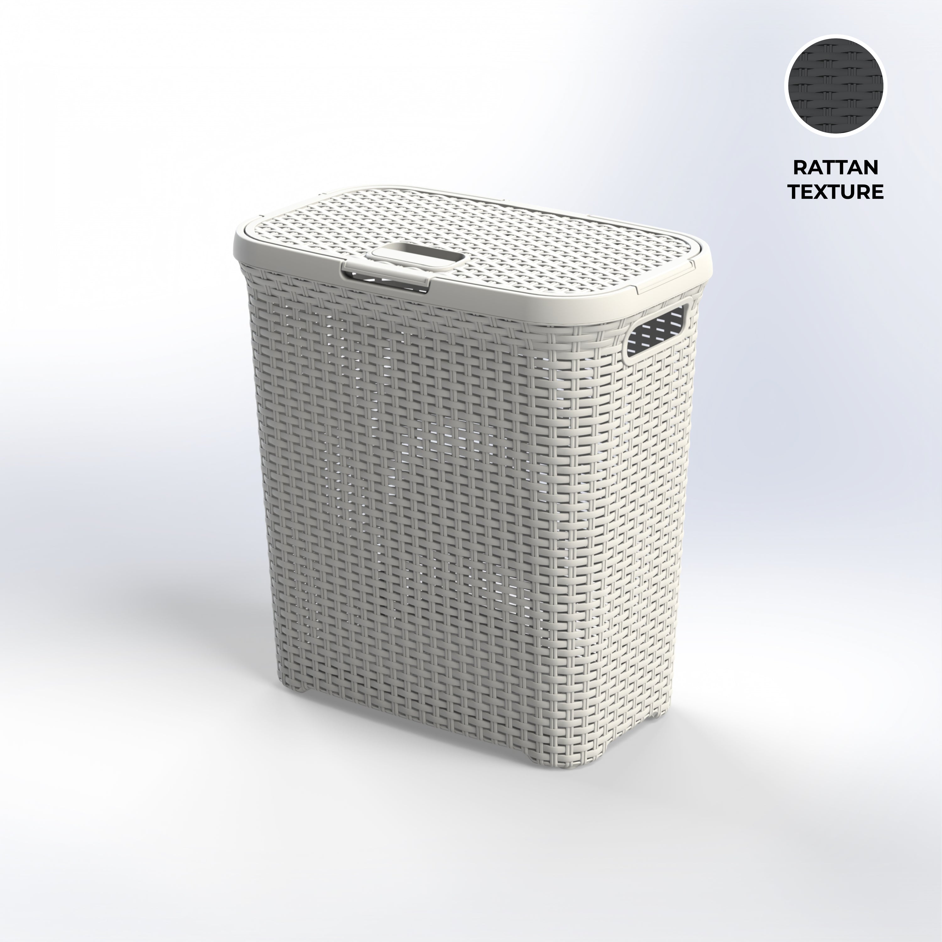 Marcolo white woven rattan-texture laundry hamper.