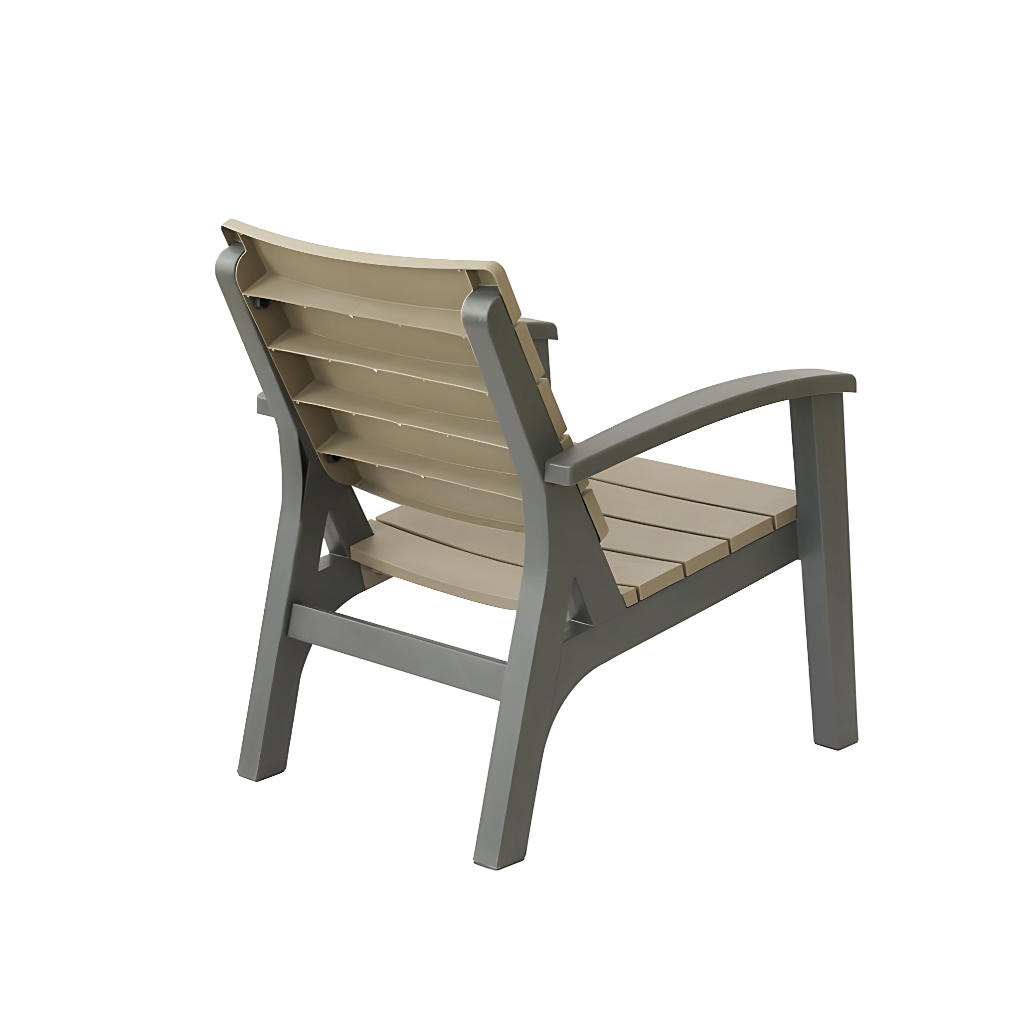 Marcolo two-tone plastic patio chair, rear view.