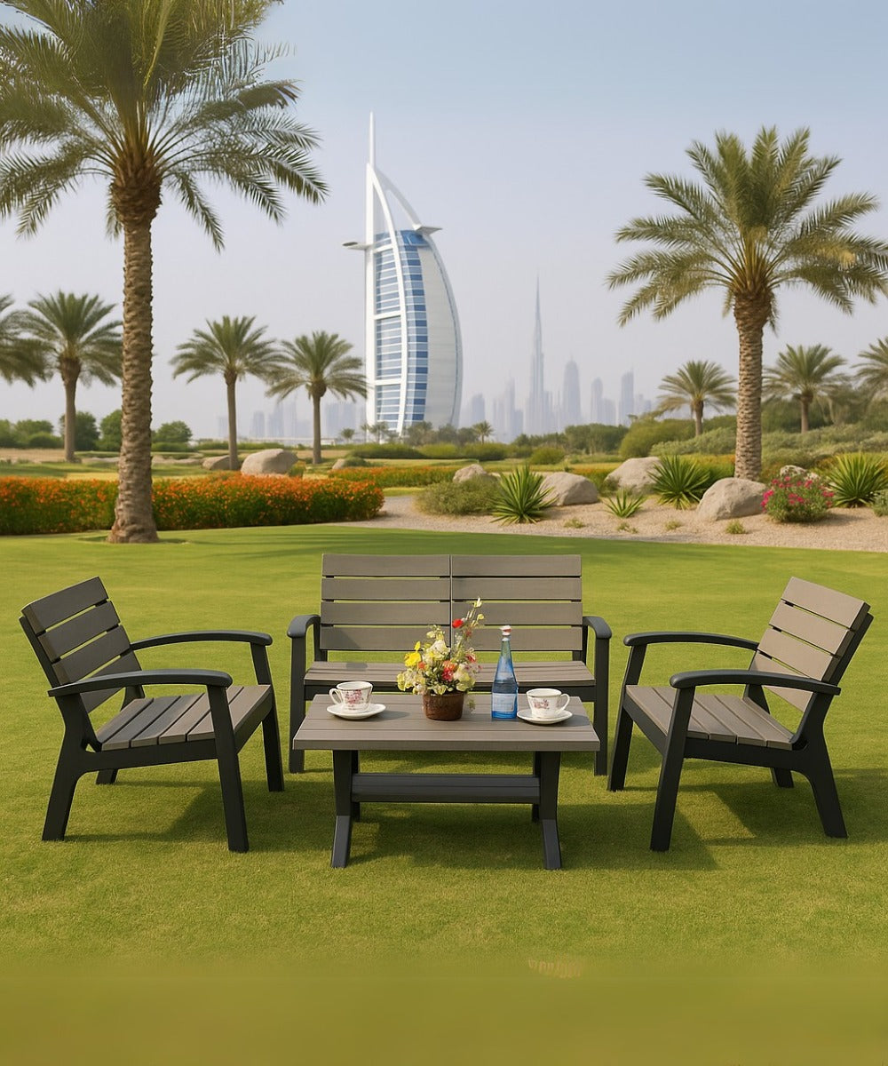Marcolo 4-piece outdoor furniture set on a green lawn.