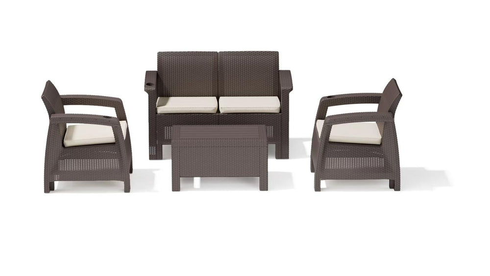 Marcolo 4-Seater Havana Rattan Sofa Set with Cream Seat Cushions