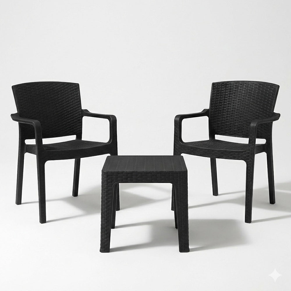 Marcolo 3-Piece Black Outdoor Bistro Set with Square Rattan Table