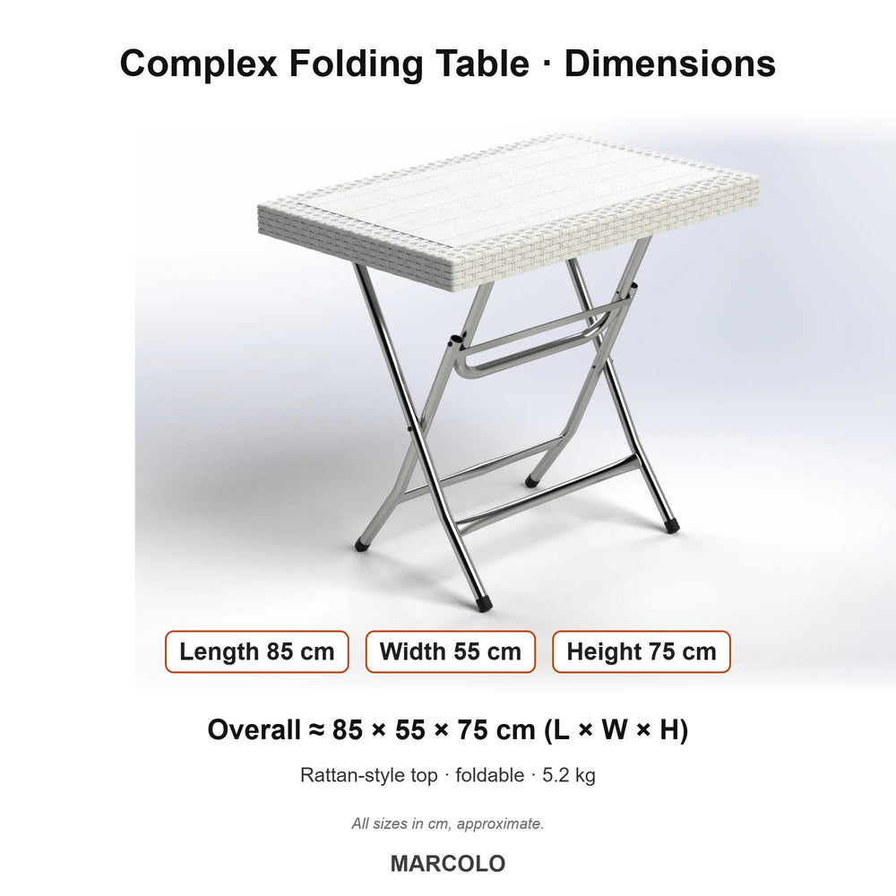 Complex Rattan-Style Folding Table – dimensions
