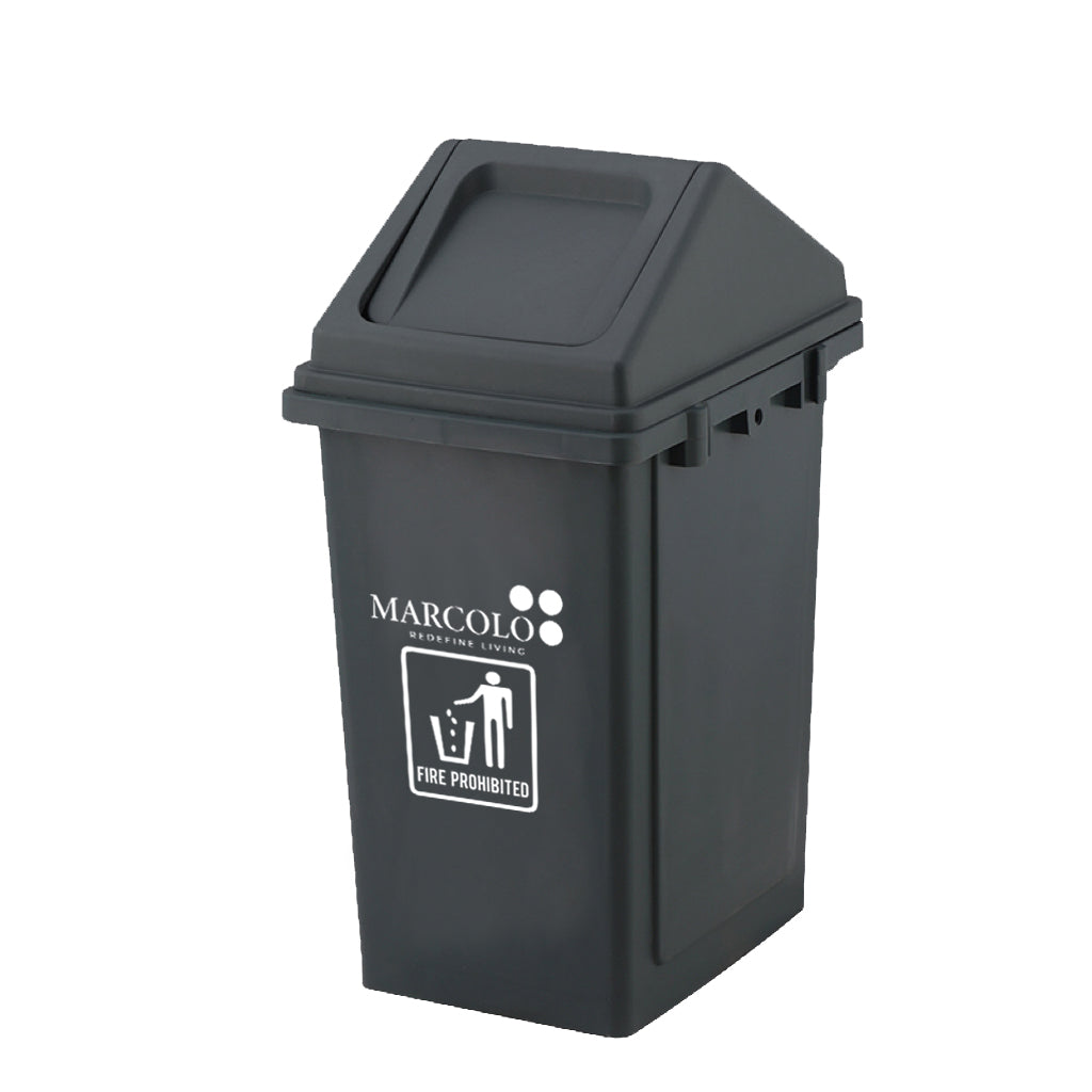 Marcolo black trash can with swing lid.