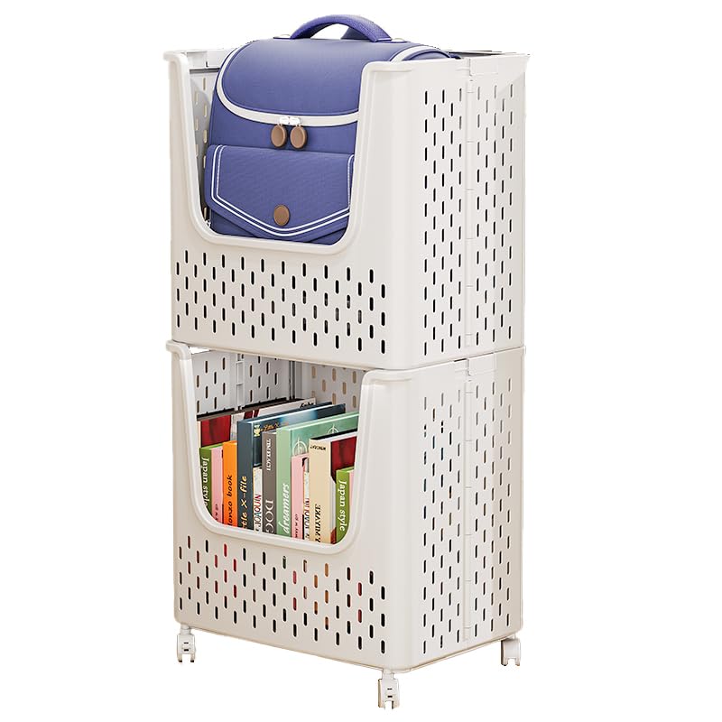 Marcolo white stacking storage bin with open front.