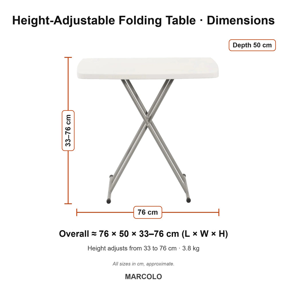 Rectangular Height-Adjustable Folding Table – dimensions