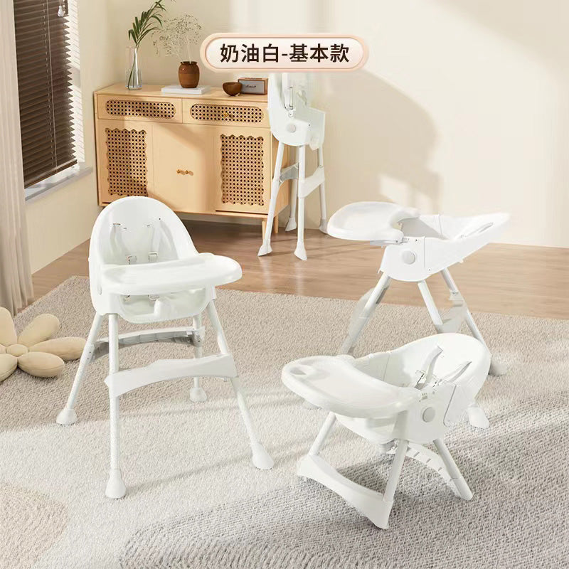 Marcolo white baby high chairs in standard and floor modes.