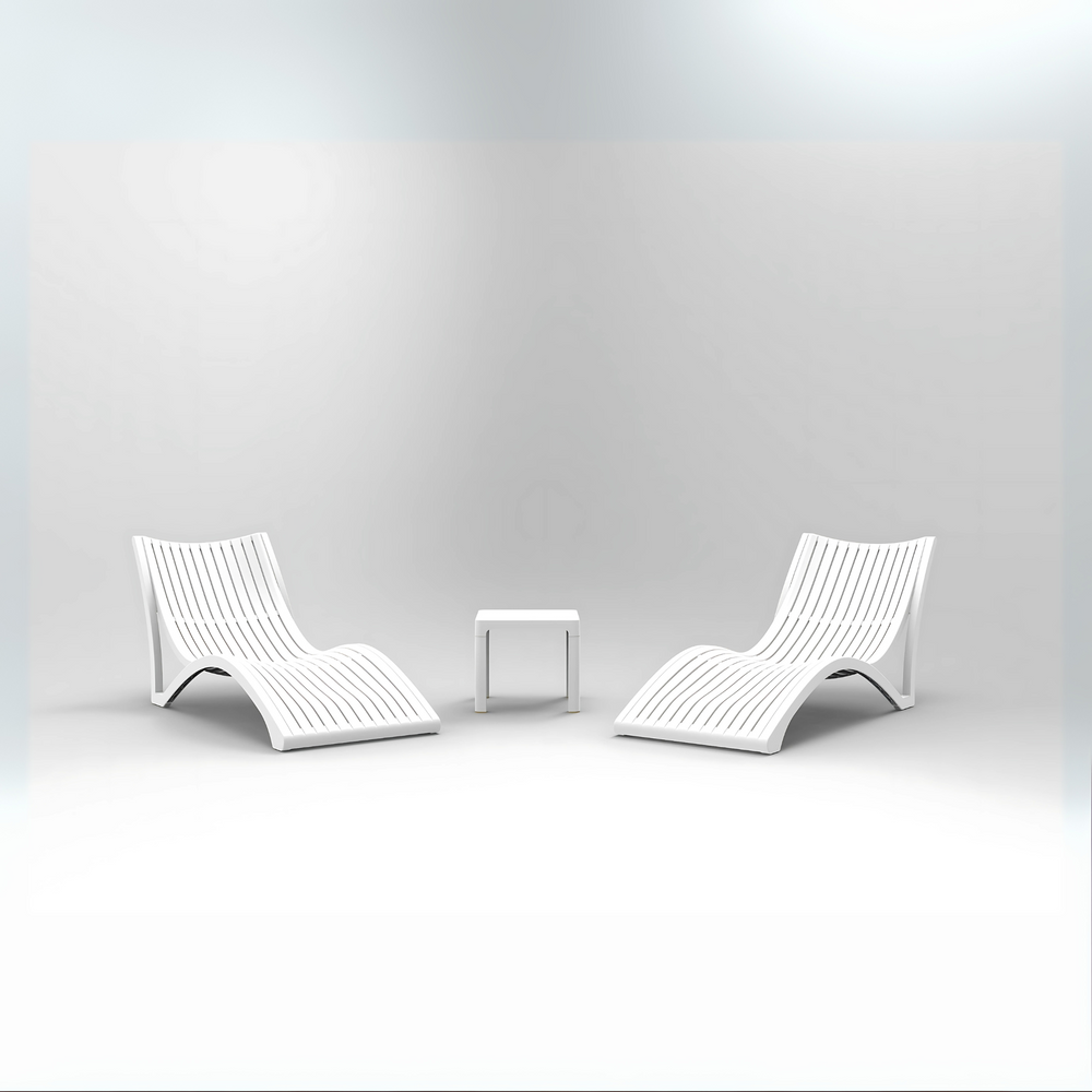Marcolo White Luxury Sun Lounger Set with Square Side Table