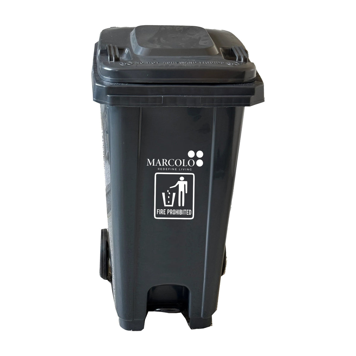 Marcolo 240L heavy-duty wheeled waste bin with central foot pedal and lid, grey