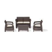 Havana 4-seater rattan-style outdoor sofa set with coffee table and beige cushions, ready for the UAE outdoor season