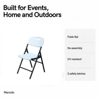 Heavy-Duty Folding Chair White – folds flat, no assembly, UV resistant, 2 safety latches
