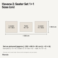 Havana 2-Seater Set 1+1 – sizes (cm)