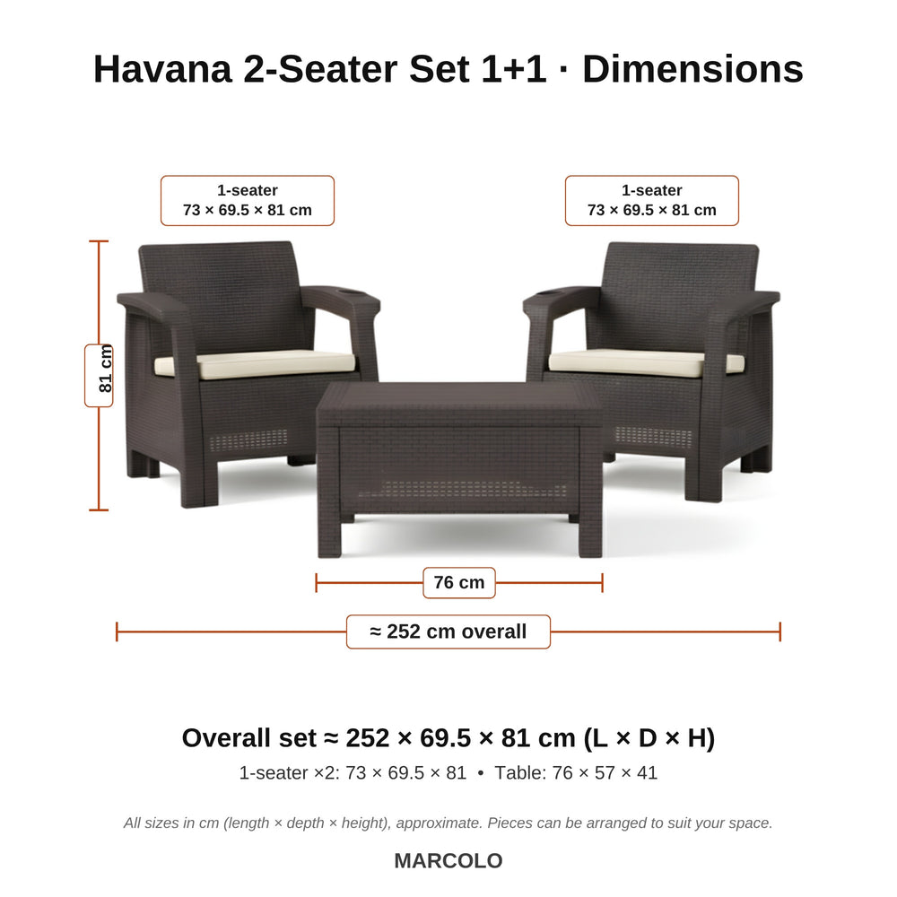 Havana 2-Seater Set 1+1 – dimensions