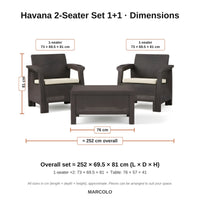 Havana 2-Seater Set 1+1 – dimensions