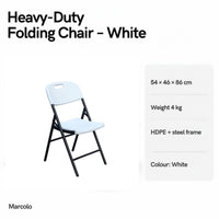 Heavy-Duty Folding Chair White – 54 × 46 × 86 cm, 4 kg, HDPE and steel frame