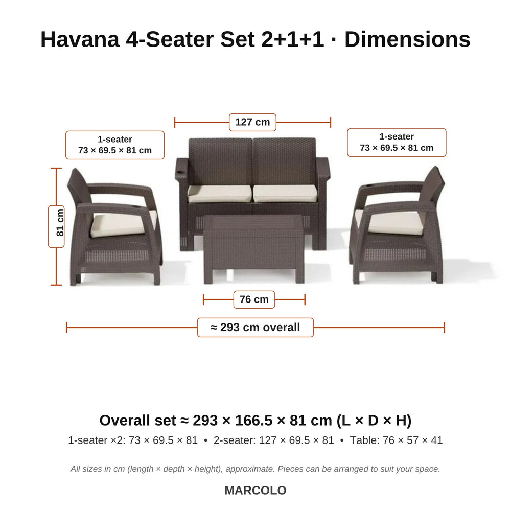 Havana 4-Seater Set 2+1+1 – dimensions